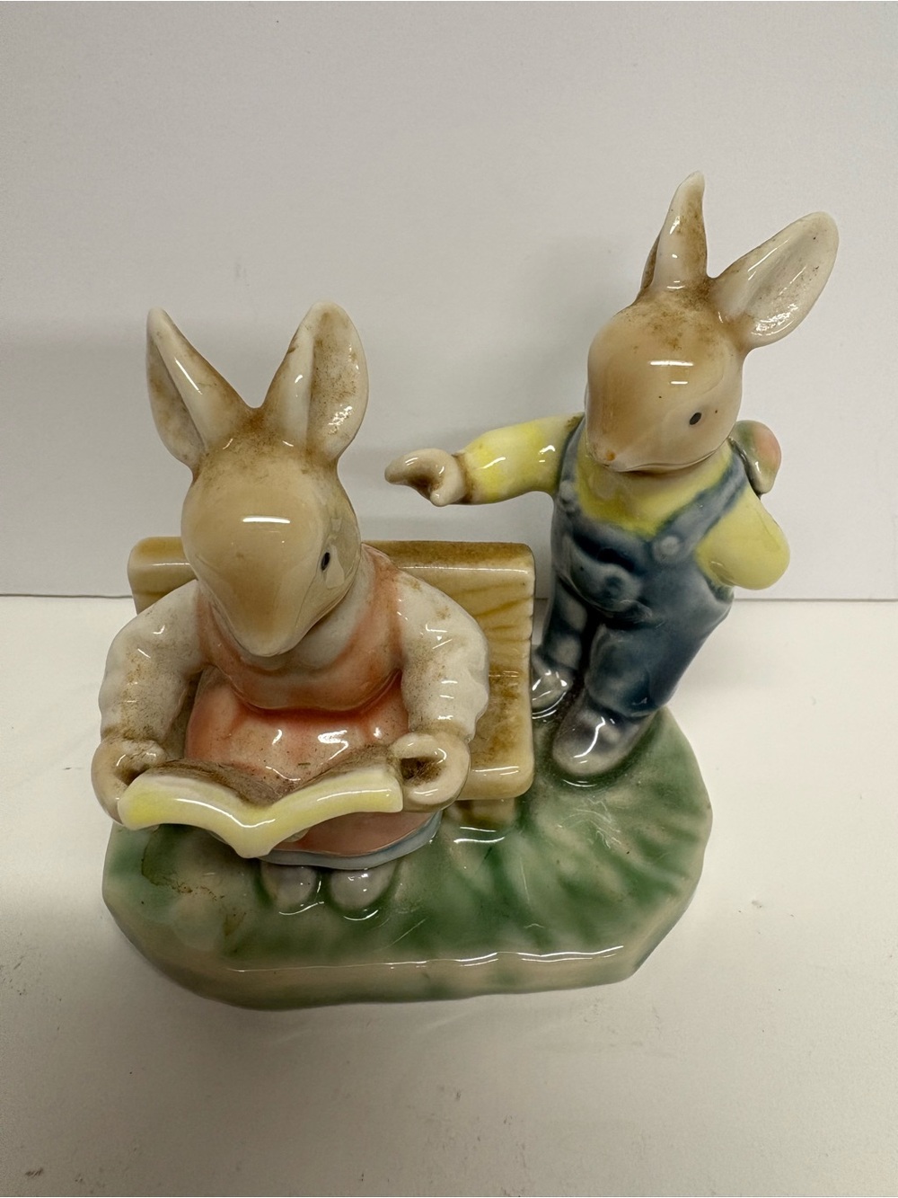 Vintage Albert Kessler Porcelain Bunny Figurine Story Time Rabbits